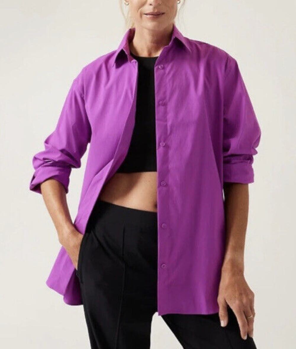 Athleta Oversized Poplin Top Button Up Shirt Relaxed Athleisure Purple 3X NWT